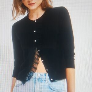 Autumn Cashmere Black Cardigan with Pearl Accents Size M